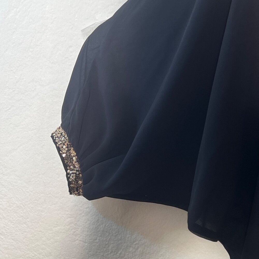Umgee S Black Batwing Gold Sequin Top USA Sheer Layering Fairy Goth Whimsical - Picture 6 of 16